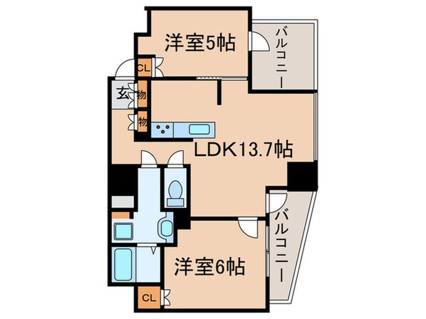 プラウドタワー北浜（１２０６）の物件間取画像